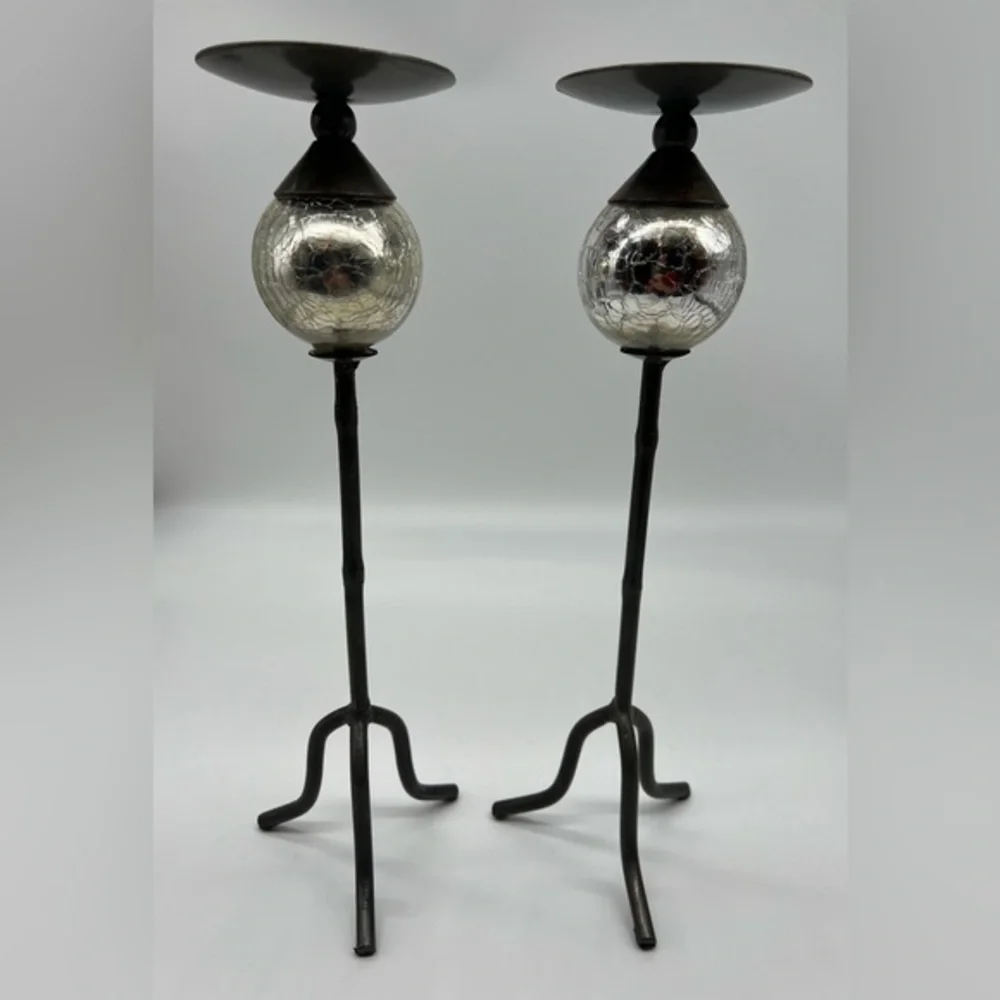 Vintage candle holders set of 2 silver and brown